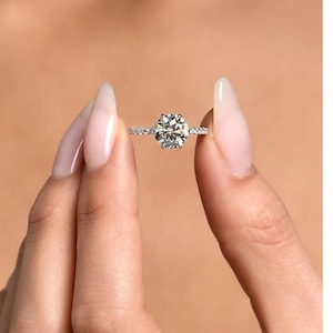 1.75 Carat IGI Certified D VVS2 Round Cut / Lab Grown Diamond / Solitaire Hidden Halo 6 Prong Engagement Ring / 14K White Gold Diamond ring