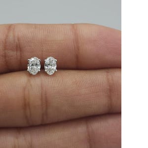 14K 0.50 Ct Diamond Earrings, 14K Gold Lab Grown Diamond Oval Earrings, VS Diamond