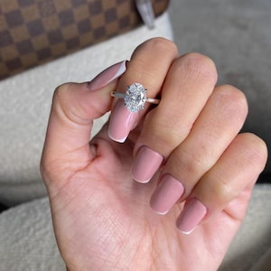 2.10 Carat D color VVS2 Clarity IGI CERTIFIED Lab Grown Oval Cut Diamond Solitaire Hidden Halo Engagement Ring / 14K Gold Minimalist Ring .