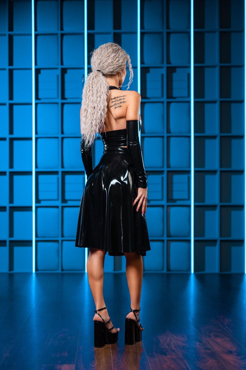 Only Latex Corset Zipper Bustier Crop Top Female for Woman image 3