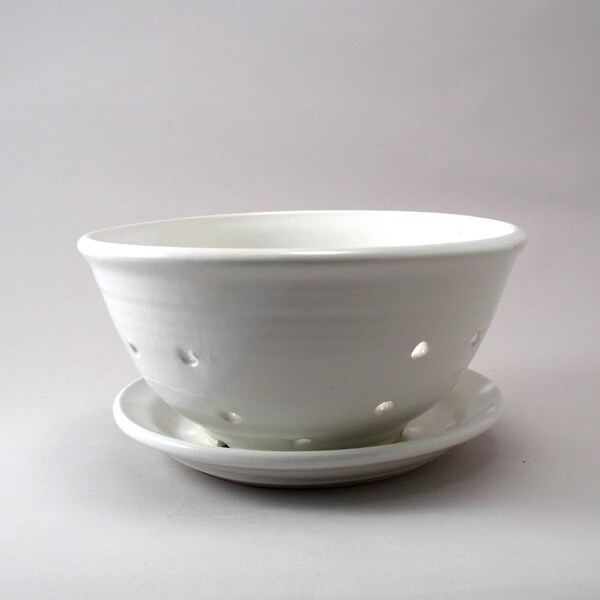 Berry Bowl - Pottery Strainer - Colander - White - Ceramic Fruit Bowl - Classic White Gloss Glaze - Stoneware