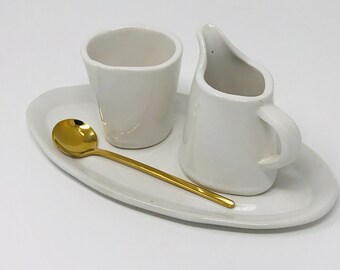 Sugar and Creamer, Mini Sugar and Creamer, White Tableware, Handmade Pottery, Ready to ship