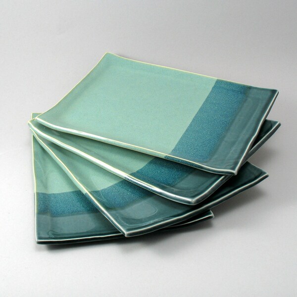 Ceramic Plates-Stoneware Trays-Handmade Tableware-Pottery Dinnerware-Plate Set-Teal-Turquoise