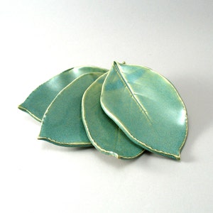 Ceramic Leaf Appetizer Plates: Green Pottery, Set of 4