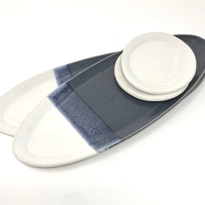 Sushi for 2, Sushi Set Handmade, Ceramic Sushi set, Serving Plates, Blue and White Pottery, Ceramic Plates, Sushi trays, Ready to ship