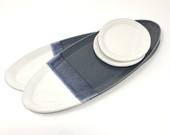 Sushi Set Handmade, Ceramic Sushi set, Serving Plates, Blue and White Pottery, Ceramic Plates, Handmade Plates, Ready to ship