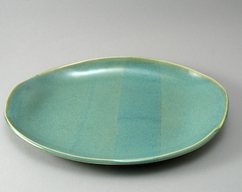 Serving platter, Oval platter, Handmade pottery platter, Ceramic serving plate, Small serving platter, Green Pottery