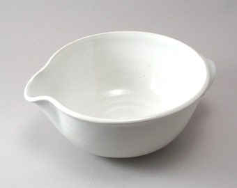 Pottery Batter Bowl-Stoneware Mixing Bowl-Small Mixing Bowl-Ceramic Batter Bowl-White Bowl-Ready to Ship