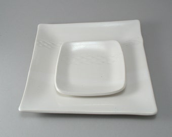 Square Ceramic Plate-Handmade White Plate-Ceramic Serving Tray-White Pottery Plate-White Pottery Tray-Ceramic Appetizer Ser-Ready to Ship