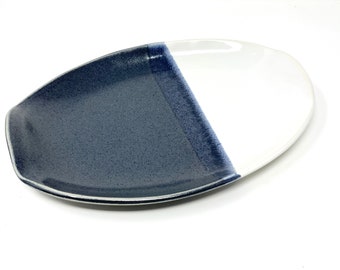 Oval Serving Platter-Blue and White Platter-Handmade Pottery Platter -Blue and White Ceramic Platter, ready to ship