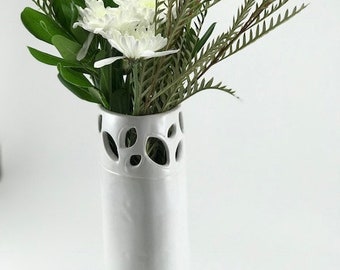 White Ceramic Vase, Pottery Vase, Handmade Cylinder Vase, Stoneware Vase, Tall White Vase, White Cylinder Vase, Ready to Ship