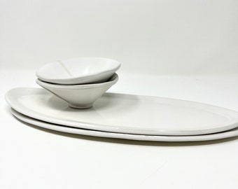 Sushi for Two, Ceramic Plates, White Tableware, Handmade Sushi Set, Ready to Ship