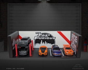 1/64 Scale Lighted Fast & Furious Themed Garage Diorama Diecast