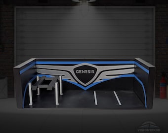 Genesis 1:64 Scale 3D Printed Diorama Garage – Diecast Display, Showroom Decor