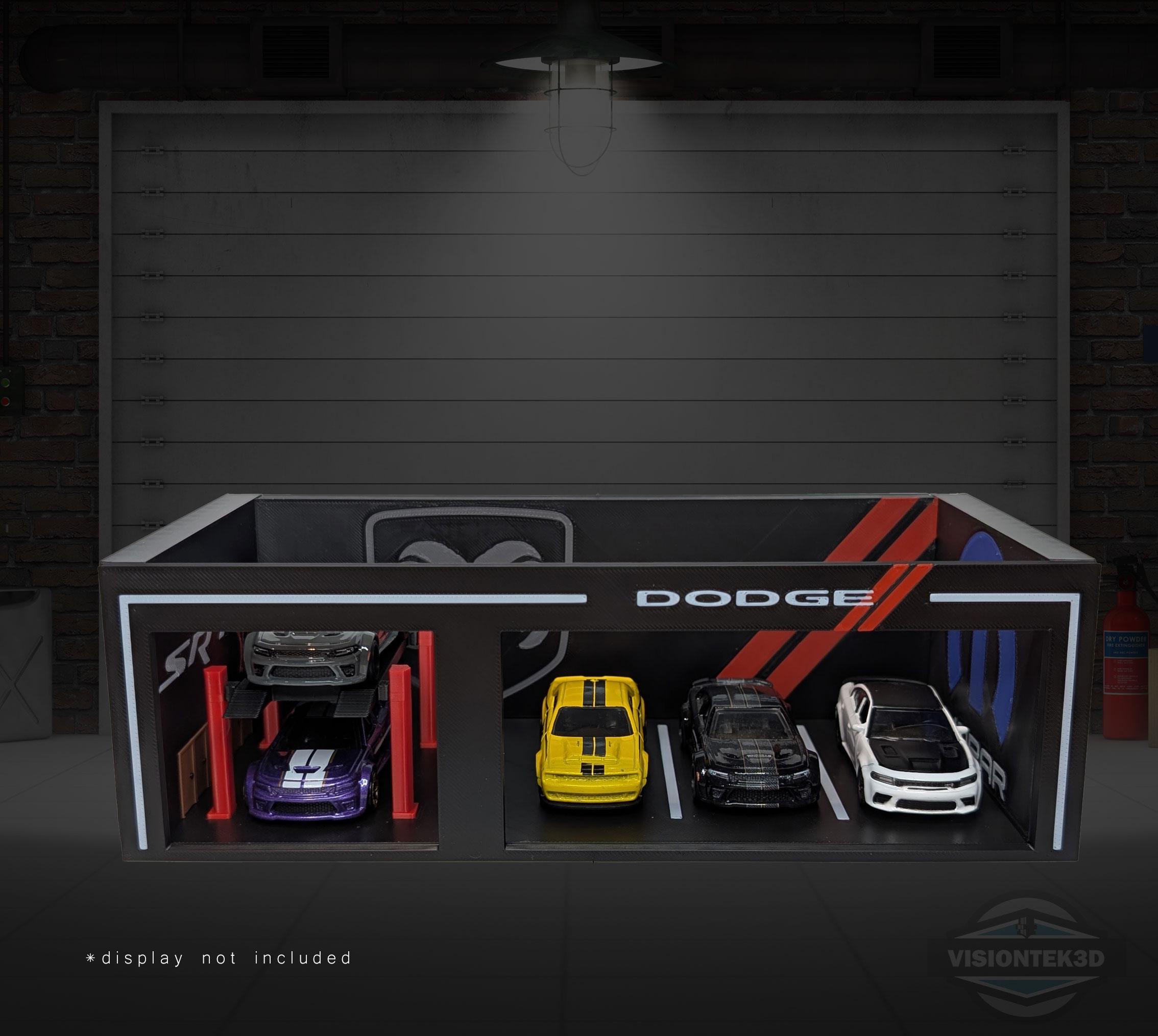 3D Printed Dodge Mopar Garage Diorama – 1:64 Scale Diecast Display