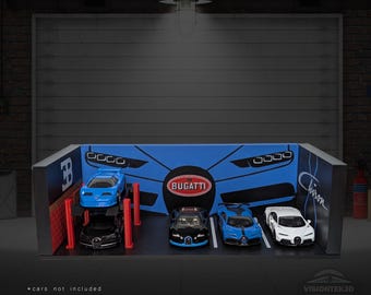 Bugatti Garage Diorama – 3D Printed 1:64 Scale Diecast Display, Hypercar Collector Decor
