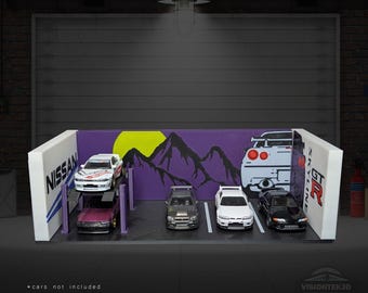 Nissan Skyline R34 Garage Diorama – 3D Printed 1:64 Scale JDM Display