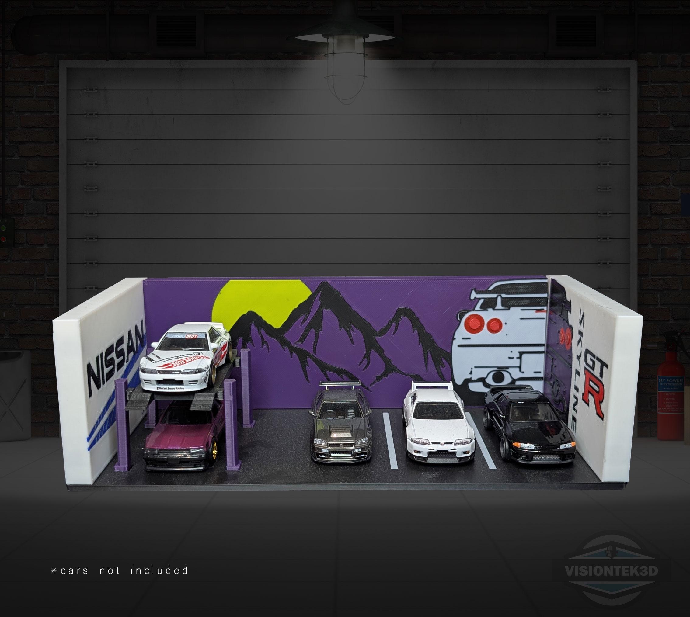 Nissan Skyline R34 Garage Diorama – 3D Printed 1:64 Scale JDM
