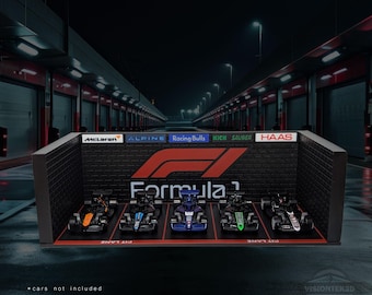 F1 Formula 1 Garage Diorama – 3D Printed 1:64 Scale Racing Pit Display, Formula One Fan Gift, Race Car Decor
