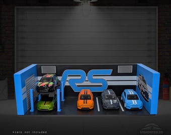 Ford RS Garage Diorama – 3D Printed 1:64 Scale Diecast Display, Performance Enthusiast Garage