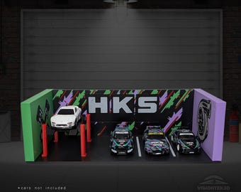 HKS Tuner Garage Diorama – 3D Printed 1:64 Scale Diecast Display Shelf Decor