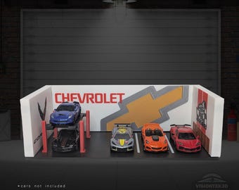 3D Printed Chevrolet Garage Diorama – 1:64 Scale Camaro Corvette Display