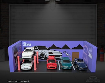 1:64 Scale JDM Garage Diorama 3D Printed Tuner Display, Japanese Car Culture Shelf Decor