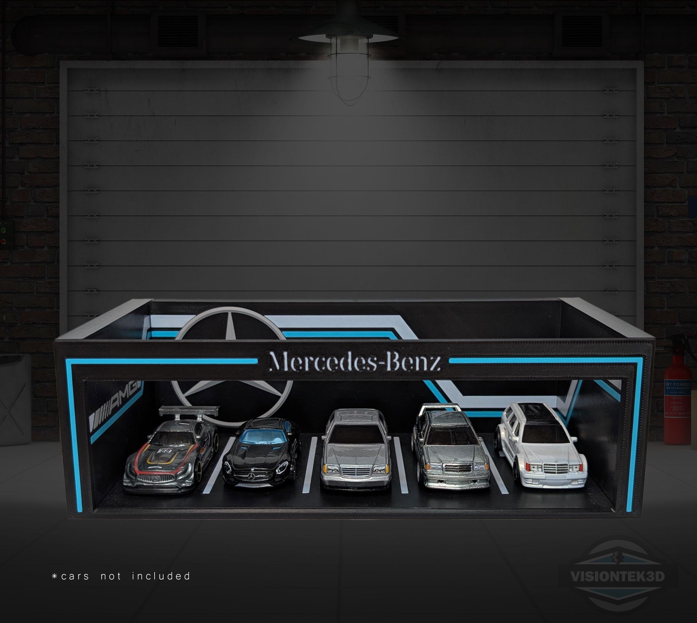 1:64 Scale Mercedes Garage Diorama – 3D Printed Diecast Display