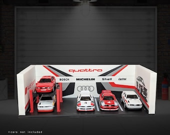 3D Printed Audi Quattro Garage Diorama – 1:64 Scale Diecast Display, Rally Motorsport
