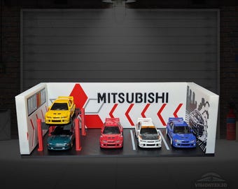 3D Printed Mitsubishi Garage Diorama – 1:64 Scale JDM Evo Display Shelf