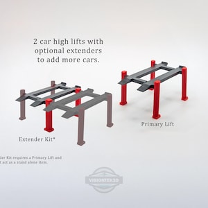 3D Printed 2-High Car Lift with Expandable Extenders – Fits 1:64 Scale Die-Cast Cars (Hot Wheels / Matchbox / Dioramas)