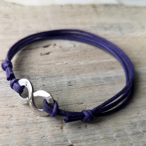 Snc8a Bracciale Infinito, Infinity, Cotone o Cuoio, con Alluminio, cinturino viola, beneficenza