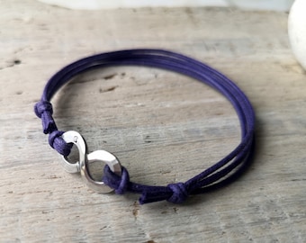 Snc8a Bracciale Infinito, Infinity, Cotone o Cuoio, con Alluminio, cinturino viola, beneficenza