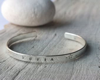 Personalised Sterling Silver Bangle, your name, phrase, song lyrics, book quote, personalized writing