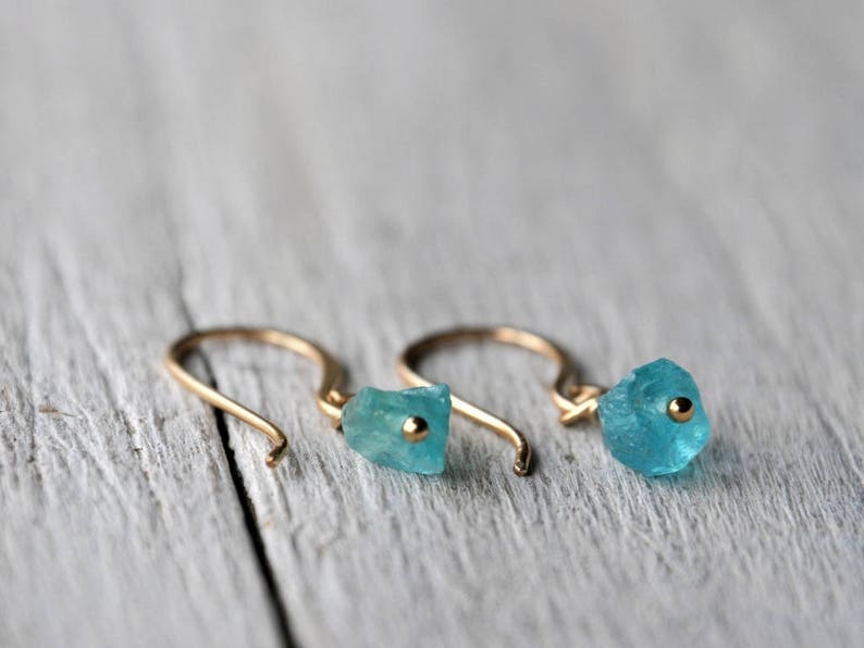 Gold Filled Dangle Earrings with Apatite raw beads image 5