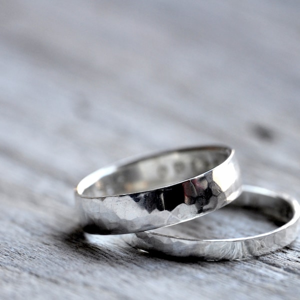 Two Silver Wedding Bands - Custom Stamping on the inside
