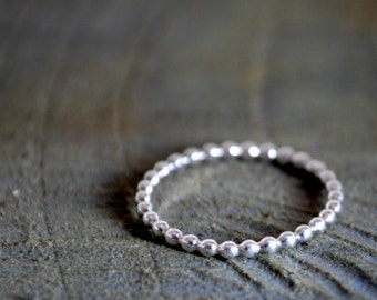Beaded Sterling silver ring - stackable - Made To Order