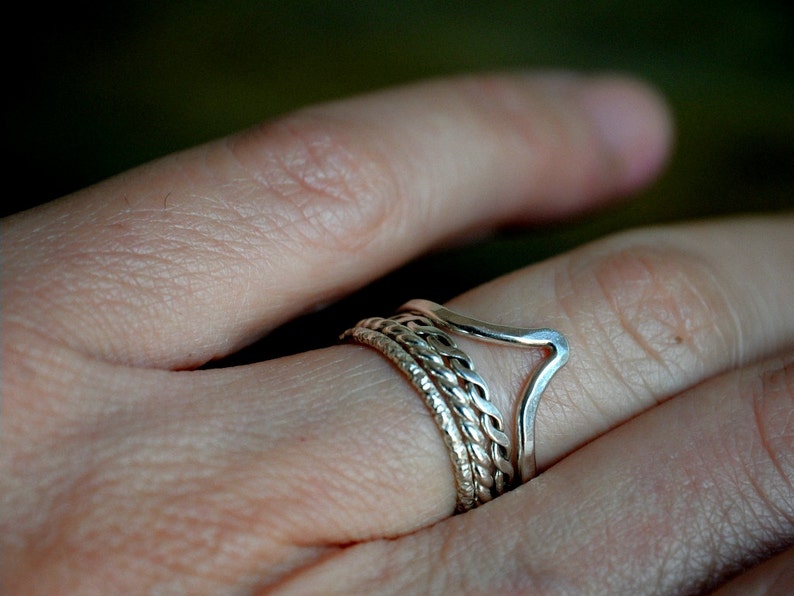 Chevron Sterling silver ring stacking ring or solitaire image 4