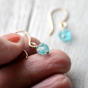 Gold Filled Dangle Earrings with Apatite raw beads image 7