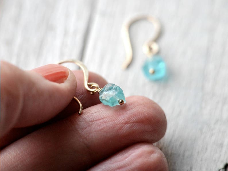 Gold Filled Dangle Earrings with Apatite raw beads image 7