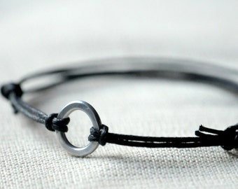 For Him Circle Infinity Bracelet  - Aluminium wire and waxed cotton - Men and Unisex bracelet - Vegan friendly