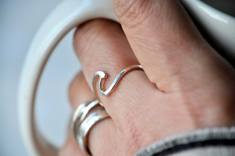 Wave Sterling silver ring, stacking ring or solitaire image 7