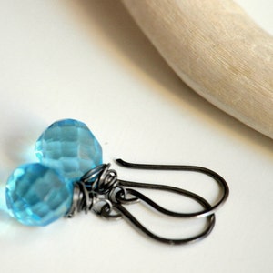 Silver Aqua Earrings Oxidized sterling silver and Czech Glass blue teardrop beads ready to ship image 2