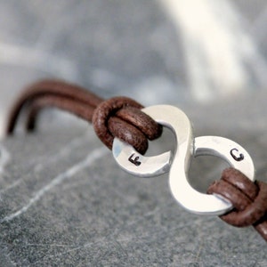 Personalized Infinity Bracelet Leather with CUSTOM Initials or numbers on Aluminium wire Mens and Unisex made to order image 5