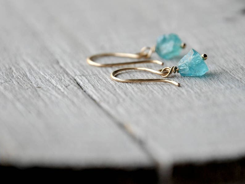 Gold Filled Dangle Earrings with Apatite raw beads image 8