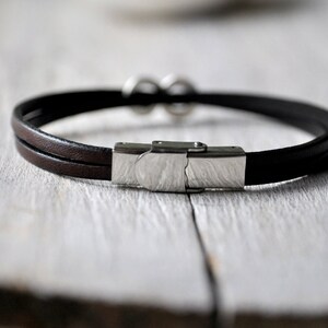 Leather bracelet sterling silver or aluminium and leather with personalised writing, Mens and Unisex, leather anniversary gift image 8