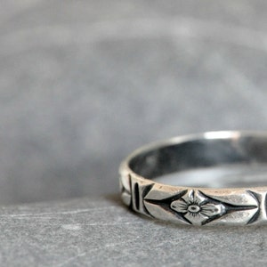 Patterned Sterling silver ring stackable Made To Order image 2