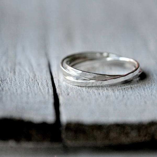 Sterling Silver three loops ring, three rings looped together,  man and unisex