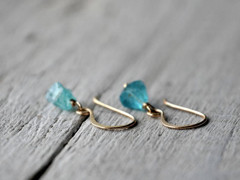 Gold Filled Dangle Earrings with Apatite raw beads image 2