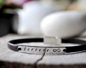 Personalized Leather Bracelet: Hand Stamped Aluminum Tag, Custom Writing